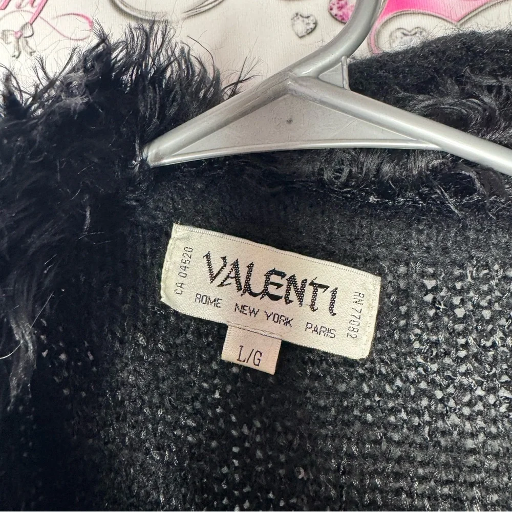 Valenti cardigan sequins sparkly furry fur neckline tie up Black Women's Sweater - Picture 8 of 10